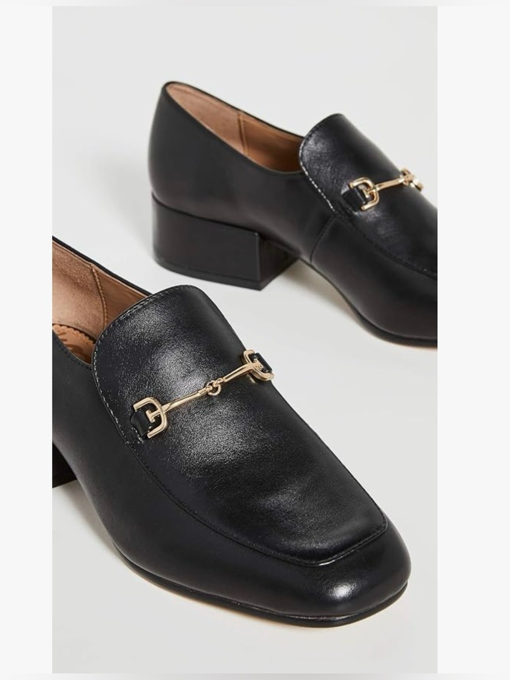 Sam Edelman Jamille Black Leather Loafers Sz 7.5 Slip-On Block Chunky Heel Chic